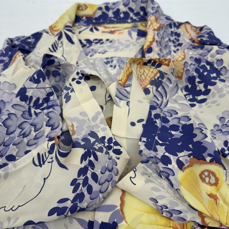 サンサーフ SUN SURF シャツ、ブラウス 半袖 2008 WISTERIA & BUTTERFLY 藤 蝶 総柄 アロハ シャツ SS33881 M 白 / ホワイト / white X 青 / ブルー / blue メンズ USED 古着 中古 50164986