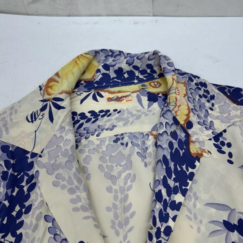 サンサーフ SUN SURF シャツ、ブラウス 半袖 2008 WISTERIA & BUTTERFLY 藤 蝶 総柄 アロハ シャツ SS33881 M 白 / ホワイト / white X 青 / ブルー / blue メンズ USED 古着 中古 50164986