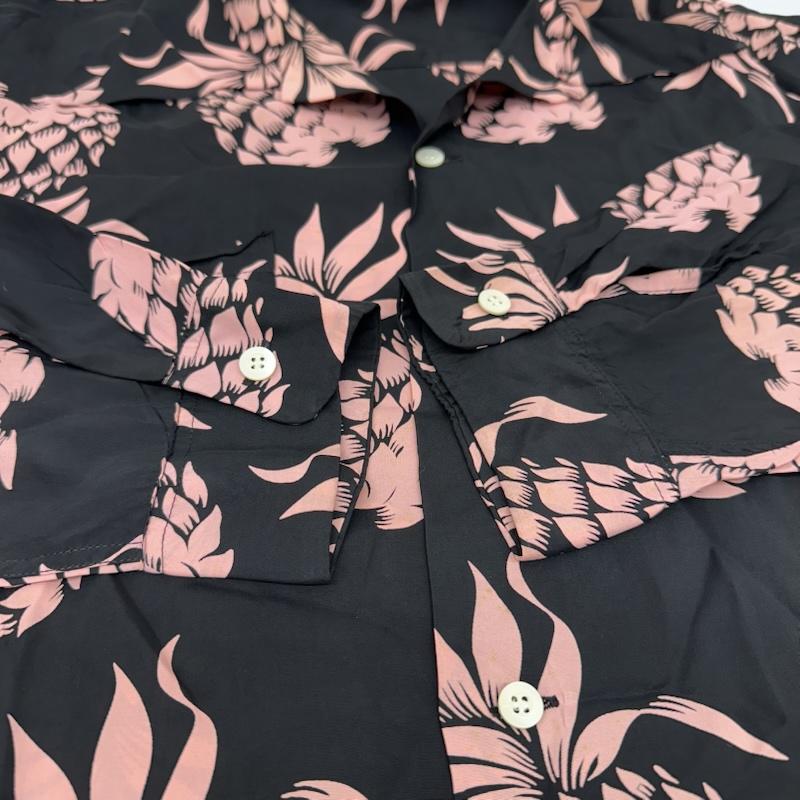 サンサーフ SUN SURF シャツ、ブラウス 長袖 パイナップル 総柄 ロング スリーブ アロハ シャツ SS20452 L 黒 / ブラック / black X 桃 / ピンク / pink メンズ USED 古着 中古 50164988