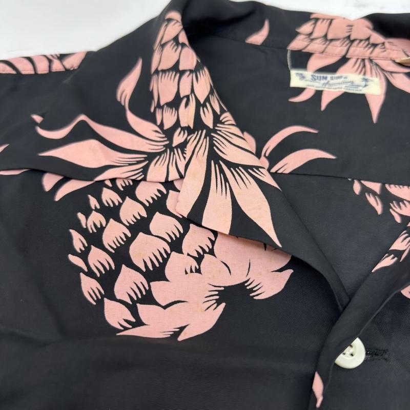 サンサーフ SUN SURF シャツ、ブラウス 長袖 パイナップル 総柄 ロング スリーブ アロハ シャツ SS20452 L 黒 / ブラック / black X 桃 / ピンク / pink メンズ USED 古着 中古 50164988
