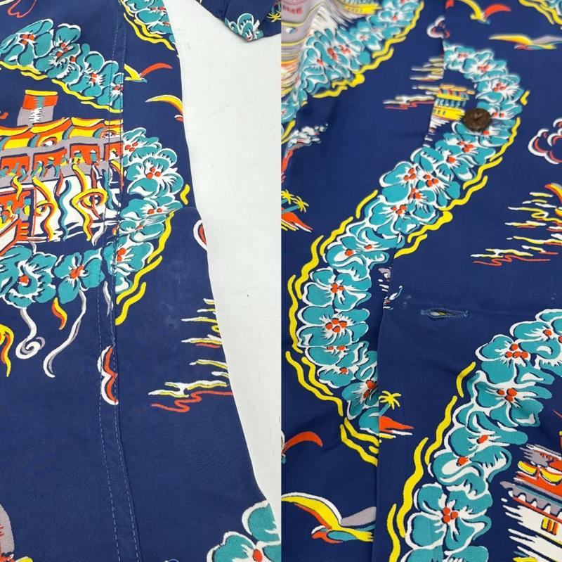 サンサーフ SUN SURF シャツ、ブラウス 半袖 SPECIAL EDITION MATSON LINE 総柄 レーヨン アロハ シャツ SS30697 M 青 / ブルー / blue メンズ USED 古着 中古 50164992