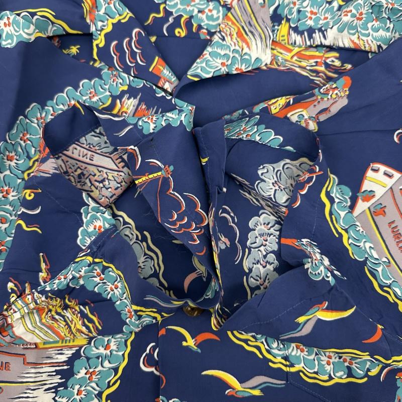サンサーフ SUN SURF シャツ、ブラウス 半袖 SPECIAL EDITION MATSON LINE 総柄 レーヨン アロハ シャツ SS30697 M 青 / ブルー / blue メンズ USED 古着 中古 50164992