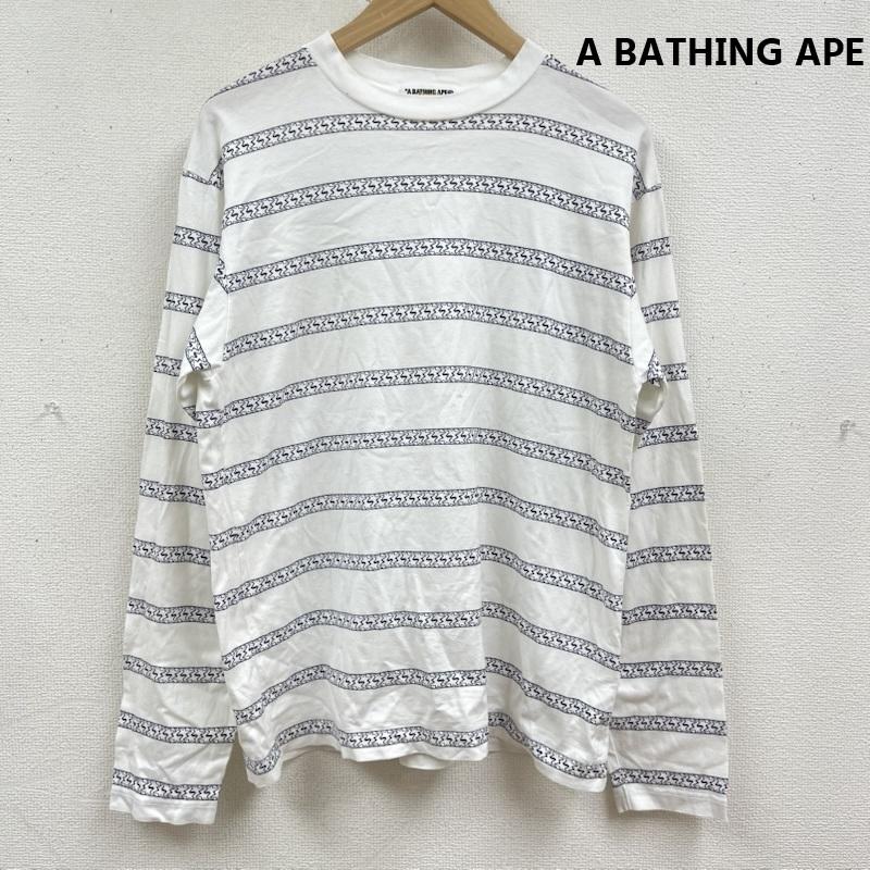 アベイシングエイプ A BATHING APE Tシャツ 長袖 日本製 総柄 スター 星 柄 ボーダー 長袖 Tシャツ ロンT M 白 / ホワイト / white メンズ USED 古着 中古 50165028