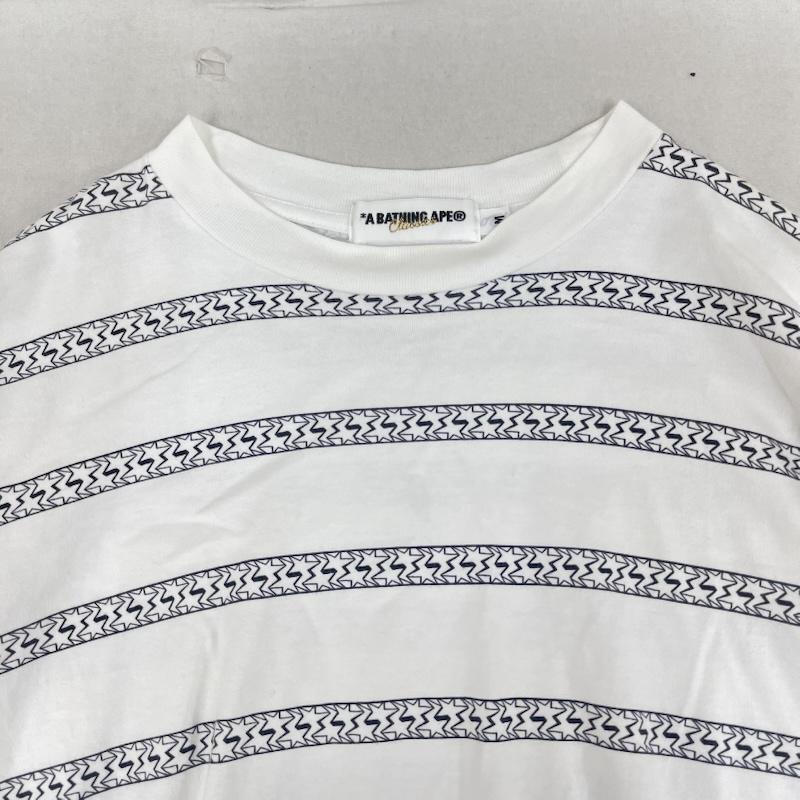 アベイシングエイプ A BATHING APE Tシャツ 長袖 日本製 総柄 スター 星 柄 ボーダー 長袖 Tシャツ ロンT M 白 / ホワイト / white メンズ USED 古着 中古 50165028