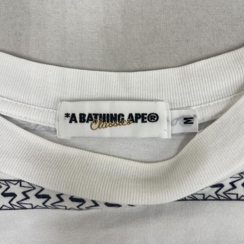 アベイシングエイプ A BATHING APE Tシャツ 長袖 日本製 総柄 スター 星 柄 ボーダー 長袖 Tシャツ ロンT M 白 / ホワイト / white メンズ USED 古着 中古 50165028