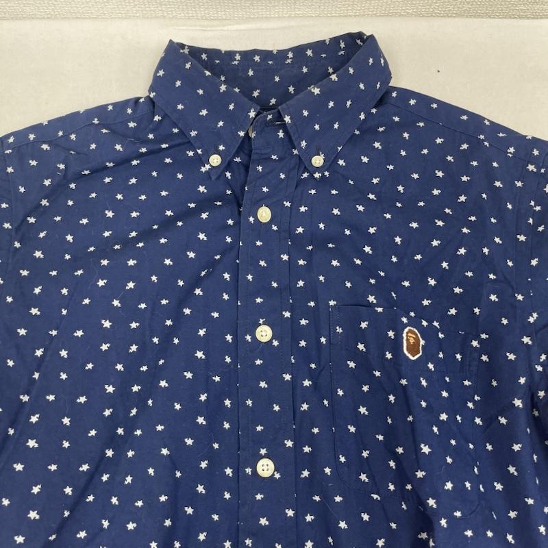 アベイシングエイプ A BATHING APE シャツ、ブラウス 半袖 日本製 エイプヘッド 刺繍 スター 星 柄 総柄 ボタンダウン シャツ M 紺 / ネイビー / navy メンズ USED 古着 中古 50165031