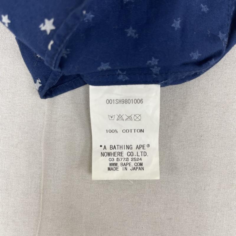 アベイシングエイプ A BATHING APE シャツ、ブラウス 半袖 日本製 エイプヘッド 刺繍 スター 星 柄 総柄 ボタンダウン シャツ M 紺 / ネイビー / navy メンズ USED 古着 中古 50165031