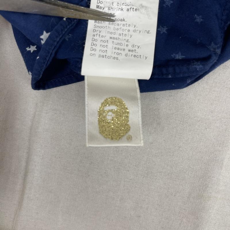 アベイシングエイプ A BATHING APE シャツ、ブラウス 半袖 日本製 エイプヘッド 刺繍 スター 星 柄 総柄 ボタンダウン シャツ M 紺 / ネイビー / navy メンズ USED 古着 中古 50165031
