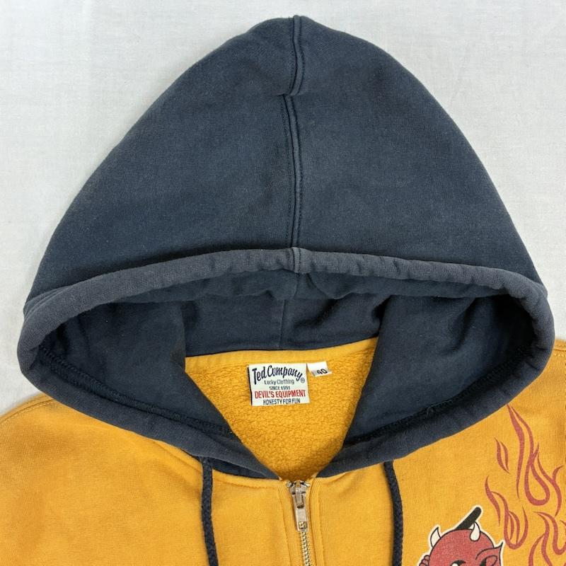 テッドマン TEDMAN パーカー 長袖 TED COMPANY EMS デビル ファイヤー プリント ツートン ジップアップ スウェット パーカー 40 メンズ USED 古着 中古 50165051