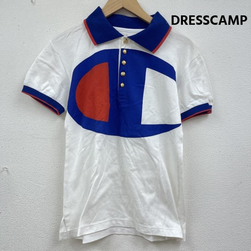 ドレスキャンプ DRESSCAMP ポロシャツ 半袖 日本製 champion 金ボタン トリコロールカラー ロゴマーク 半袖 ポロシャツ 44 白 / ホワイト / white メンズ USED 古着 中古 50165066