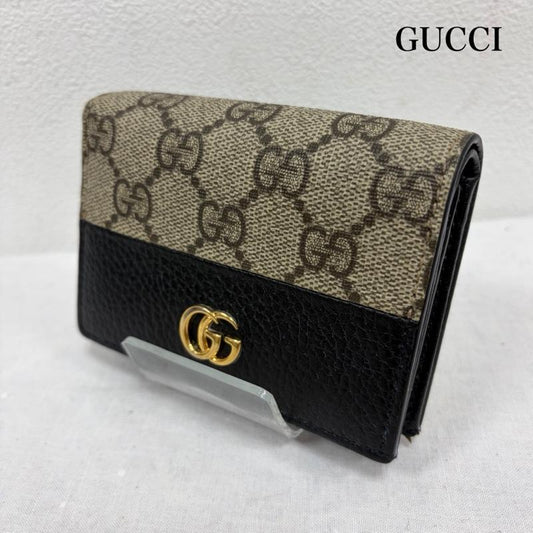 グッチ GUCCI 財布 二つ折り ダブルG バイカラー レザー 財布 ウォレット イタリア製 カードケース マーモント - ロゴ、文字 黒 / ブラック / black X 茶 / ブラウン / brown レディース USED 古着 中古 50165067