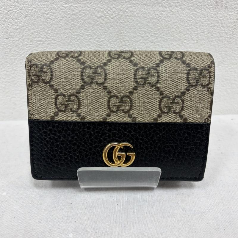 グッチ GUCCI 財布 二つ折り ダブルG バイカラー レザー 財布 ウォレット イタリア製 カードケース マーモント - ロゴ、文字 黒 / ブラック / black X 茶 / ブラウン / brown レディース USED 古着 中古 50165067