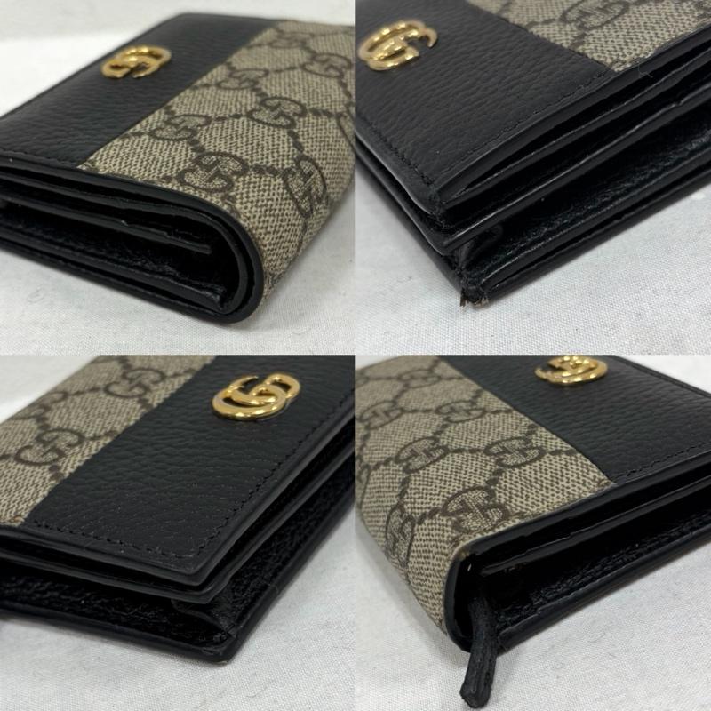 グッチ GUCCI 財布 二つ折り ダブルG バイカラー レザー 財布 ウォレット イタリア製 カードケース マーモント - ロゴ、文字 黒 / ブラック / black X 茶 / ブラウン / brown レディース USED 古着 中古 50165067