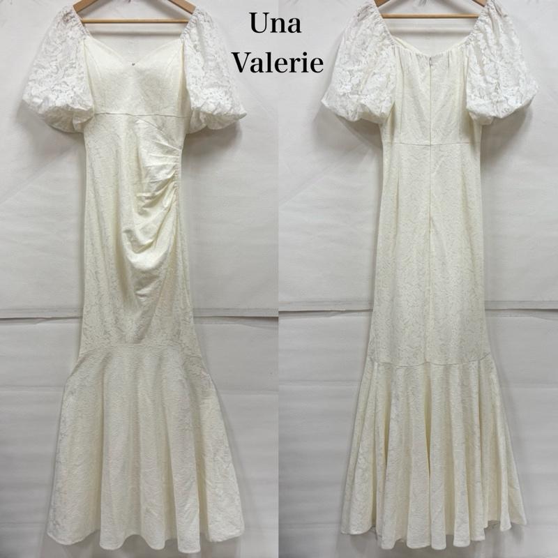 古着 USED ワンピース・ドレス・オールインワン ワンピース・ドレス・オールインワン Una Valarie 総レース マーメイド ロング ドレス ワンピース パフスリーブ タック SUGAR M レース柄 白 / ホワイト / white レディース USED 古着 中古 50165069