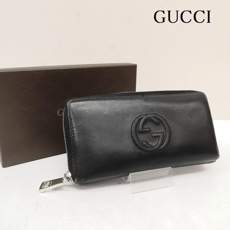 グッチ GUCCI 財布 長財布 268500 0416 GG ロゴ レザー ロング ウォレット 長財布 - 黒 / ブラック / black メンズ USED 古着 中古 50165092