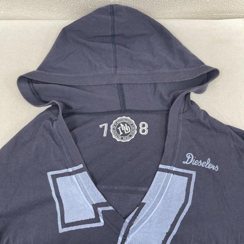 ディーゼル DIESEL カットソー 長袖 Vネック ナンバープリント ロゴ フーデッド カットソー パーカー L 紺 / ネイビー / navy メンズ USED 古着 中古 50165093