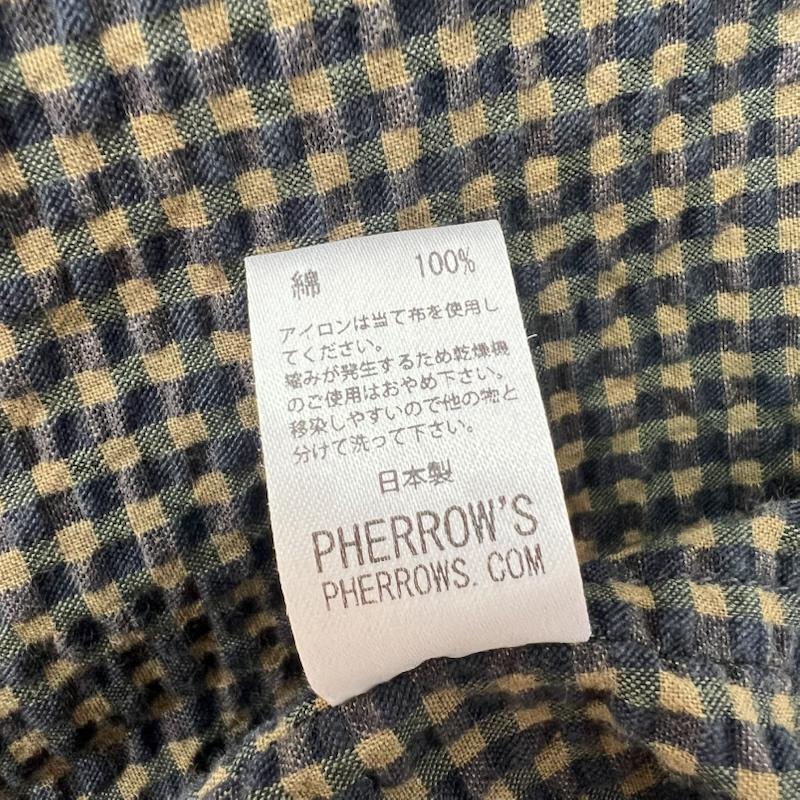 フェローズ Pherrow s シャツ、ブラウス 半袖 チェック シアサッカー イタリアンカラーシャツ 開襟 XXL 黒 / ブラック / black X カーキ / カーキ / khaki メンズ USED 古着 中古 50165108