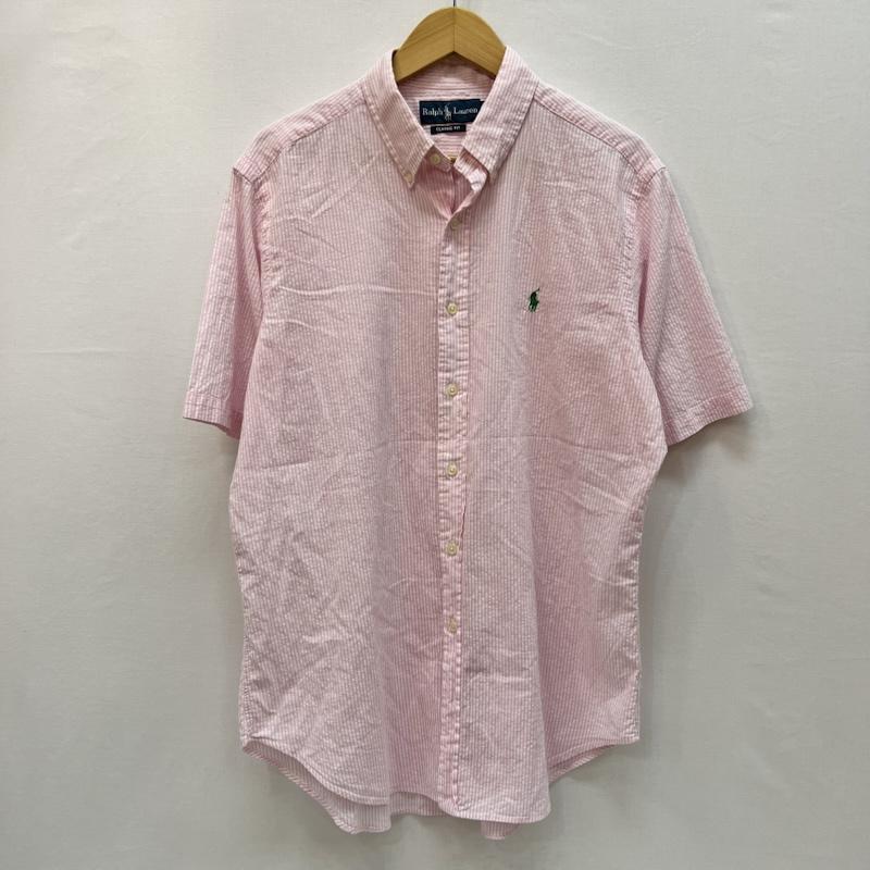 ラルフローレン RALPHLAUREN シャツ、ブラウス 半袖 ストライプ シアサッカー ボタンダウンシャツ L 桃 / ピンク / pink メンズ USED 古着 中古 50165109