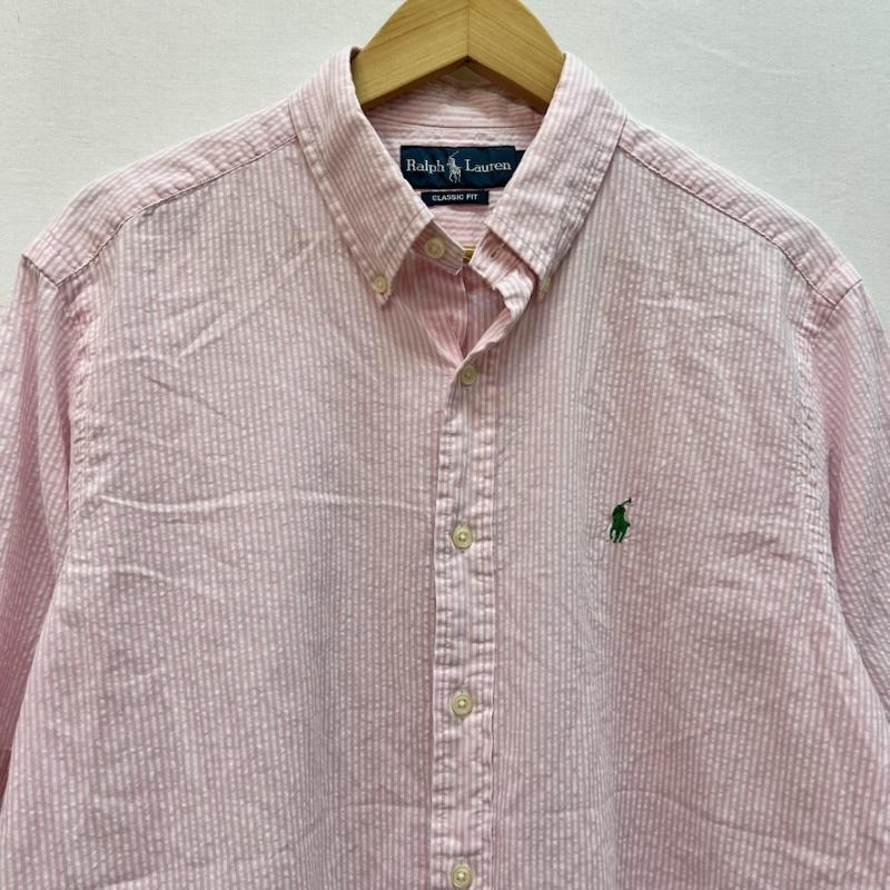 ラルフローレン RALPHLAUREN シャツ、ブラウス 半袖 ストライプ シアサッカー ボタンダウンシャツ L 桃 / ピンク / pink メンズ USED 古着 中古 50165109