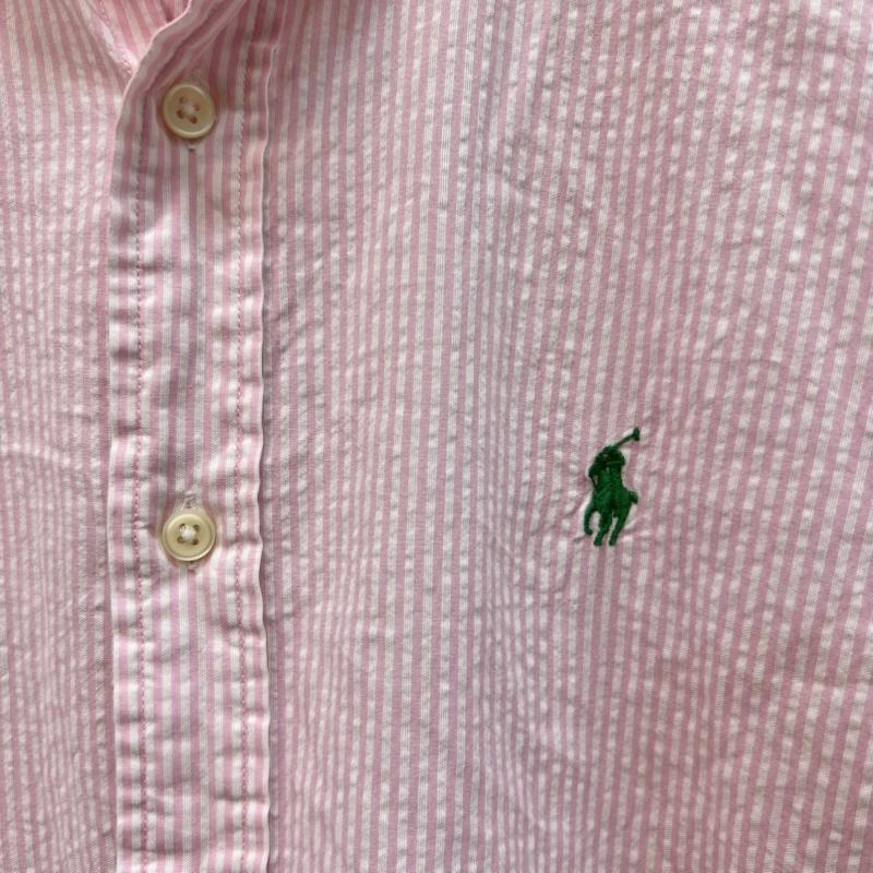 ラルフローレン RALPHLAUREN シャツ、ブラウス 半袖 ストライプ シアサッカー ボタンダウンシャツ L 桃 / ピンク / pink メンズ USED 古着 中古 50165109