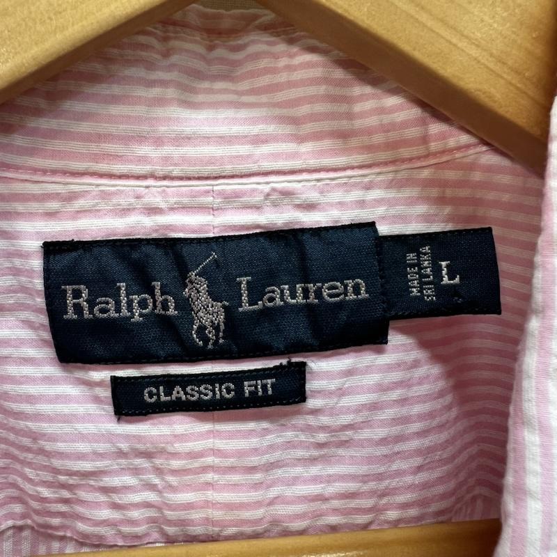 ラルフローレン RALPHLAUREN シャツ、ブラウス 半袖 ストライプ シアサッカー ボタンダウンシャツ L 桃 / ピンク / pink メンズ USED 古着 中古 50165109