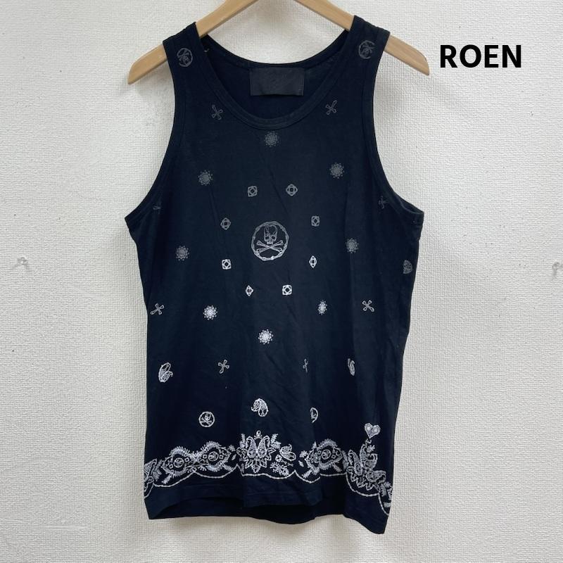 ロエン ROEN タンクトップ タンクトップ 日本製 スカル モノグラム ドクロ 柄 タンクトップ ノースリーブ 46 黒 / ブラック / black メンズ USED 古着 中古 50165121