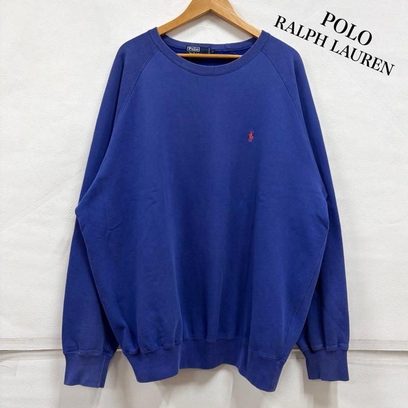 ポロバイラルフローレン Polo by RALPH LAUREN トレーナー 長袖 90s ラグラン スウェット トレーナー ポニー刺繍 裏起毛 ヴィンテージ XL ワンポイント X ロゴ、文字 X 刺繍 青 / ブルー / blue X 桃 / ピンク / pink メンズ USED 古着 中古 50165129