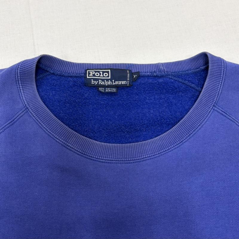 ポロバイラルフローレン Polo by RALPH LAUREN トレーナー 長袖 90s ラグラン スウェット トレーナー ポニー刺繍 裏起毛 ヴィンテージ XL ワンポイント X ロゴ、文字 X 刺繍 青 / ブルー / blue X 桃 / ピンク / pink メンズ USED 古着 中古 50165129