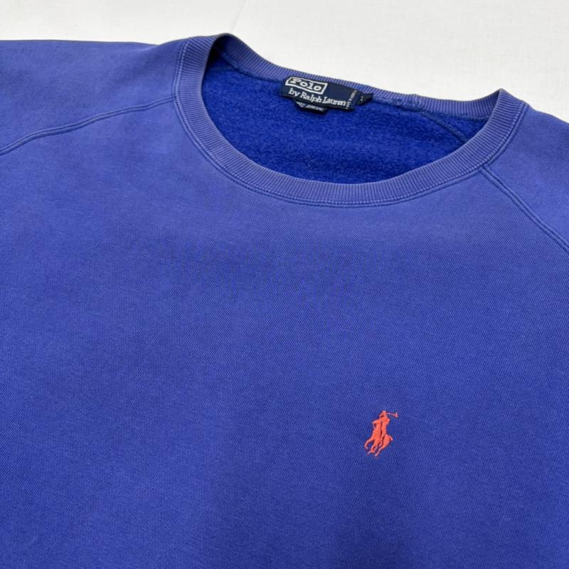 ポロバイラルフローレン Polo by RALPH LAUREN トレーナー 長袖 90s ラグラン スウェット トレーナー ポニー刺繍 裏起毛 ヴィンテージ XL ワンポイント X ロゴ、文字 X 刺繍 青 / ブルー / blue X 桃 / ピンク / pink メンズ USED 古着 中古 50165129