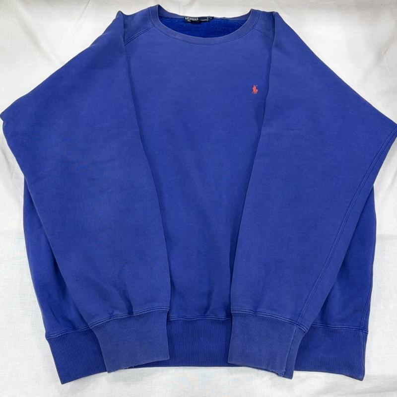 ポロバイラルフローレン Polo by RALPH LAUREN トレーナー 長袖 90s ラグラン スウェット トレーナー ポニー刺繍 裏起毛 ヴィンテージ XL ワンポイント X ロゴ、文字 X 刺繍 青 / ブルー / blue X 桃 / ピンク / pink メンズ USED 古着 中古 50165129