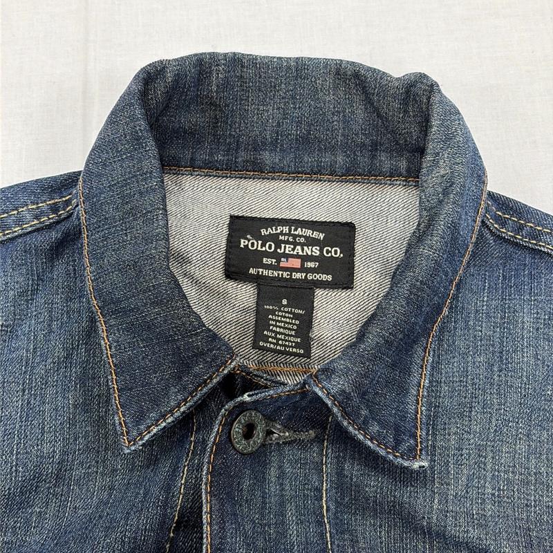 ポロ ジーンズ Polo Jeans Co. ジャケット、上着 ジャンパー、ブルゾン デニム ジャケット Gジャン レザーパッチ メキシコ製 S ワンポイント X ロゴ、文字 インディゴ / インディゴ / Indigo メンズ USED 古着 中古 50165131