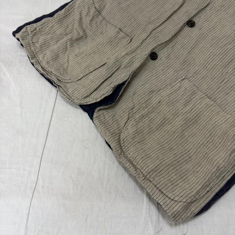 ニシカ nisica ベスト ベスト Vネック 綿麻ストライプベスト ポケット 3 ストライプ X 無地 紺 / ネイビー / navy X オフホワイト / オフホワイト / メンズ USED 古着 中古 50165134