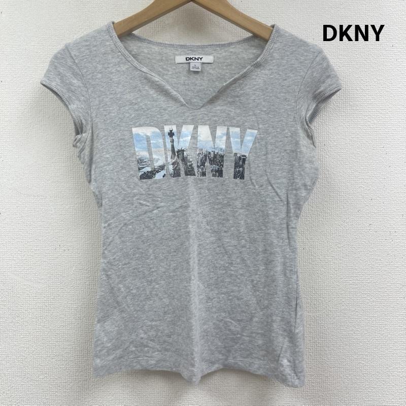 ディーケーエヌワイ DKNY Tシャツ 半袖 00s 自由の女神 ロゴ プリント Vネック Tシャツ カットソー y2k L 灰 / グレー / gray レディース USED 古着 中古 50165161