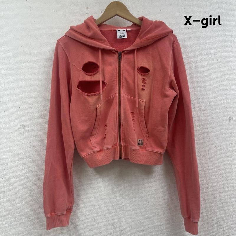 エックスガール X-girl パーカー 長袖 DISTRESSED ZIP UP SWEAT HOODIE ダメージ加工 パーカー 105262012002 M 橙 / オレンジ / orange レディース USED 古着 中古 50165163