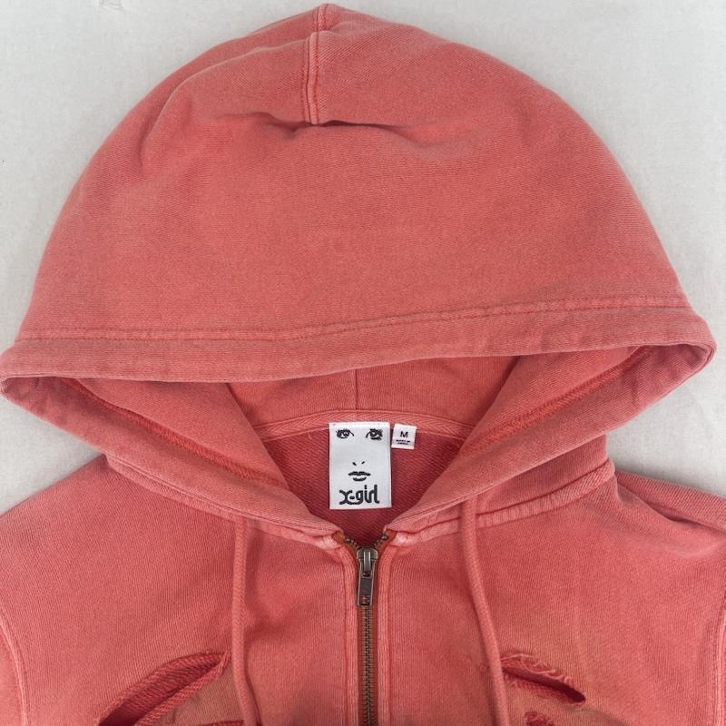 エックスガール X-girl パーカー 長袖 DISTRESSED ZIP UP SWEAT HOODIE ダメージ加工 パーカー 105262012002 M 橙 / オレンジ / orange レディース USED 古着 中古 50165163