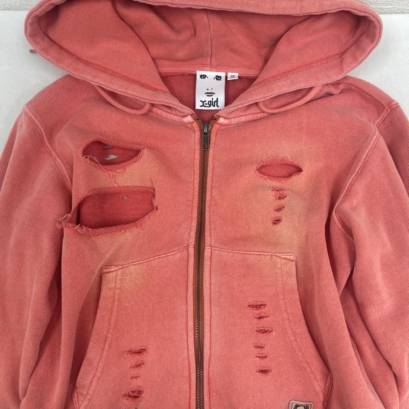 エックスガール X-girl パーカー 長袖 DISTRESSED ZIP UP SWEAT HOODIE ダメージ加工 パーカー 105262012002 M 橙 / オレンジ / orange レディース USED 古着 中古 50165163