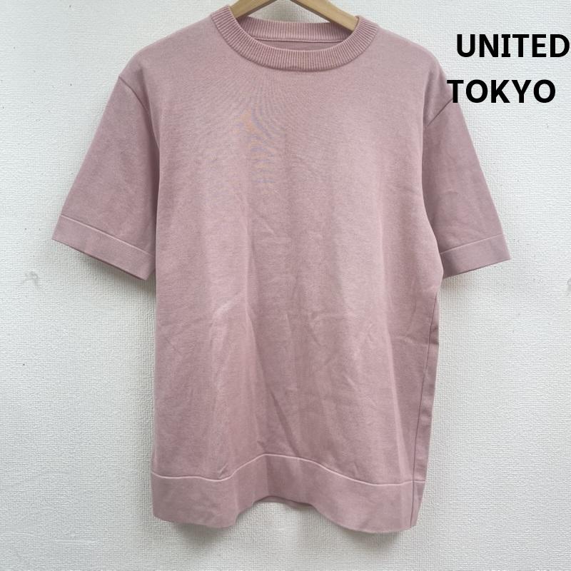ユナイテッドトウキョウ UNITED TOKYO Tシャツ 半袖 日本製 18G天竺 クルーネック ニット Tシャツ カットソー 1 桃 / ピンク / pink メンズ USED 古着 中古 50165165