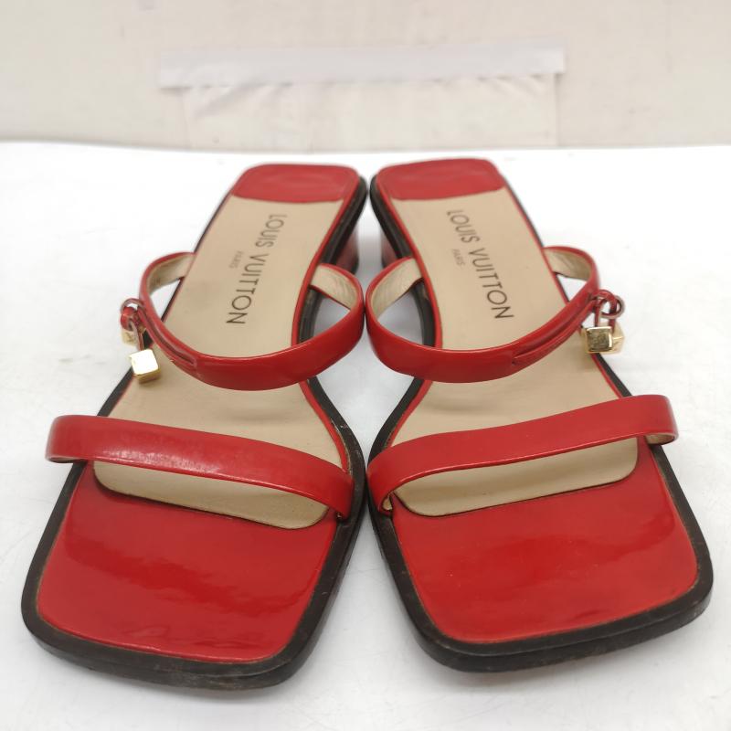 ルイヴィトン LOUIS VUITTON パンプス パンプス スクエアトゥ エナメル ストラップ パンプス キューブチャーム 37 23.5cm 赤 / レッド / red レディース USED 古着 中古 50165166