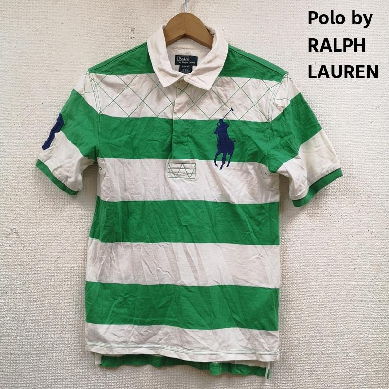 ポロバイラルフローレン Polo by RALPH LAUREN ポロシャツ 半袖 ボーダー柄 ビッグポニー スリット ラガーシャツ 半袖ポロシャツ L 緑 / グリーン / green メンズ USED 古着 中古 50165174