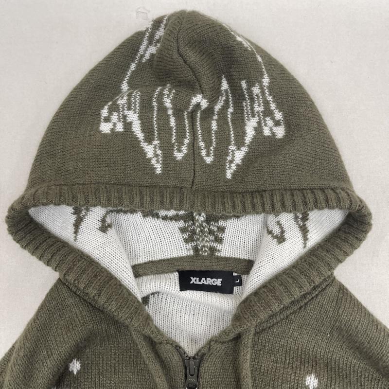 エクストララージ XLARGE パーカー 長袖 JACQUARD FUZZY ZIP UP HOODED SWEATER パーカー 101261015002 L カーキオリーブ / カーキオリーブ / メンズ USED 古着 中古 50165185