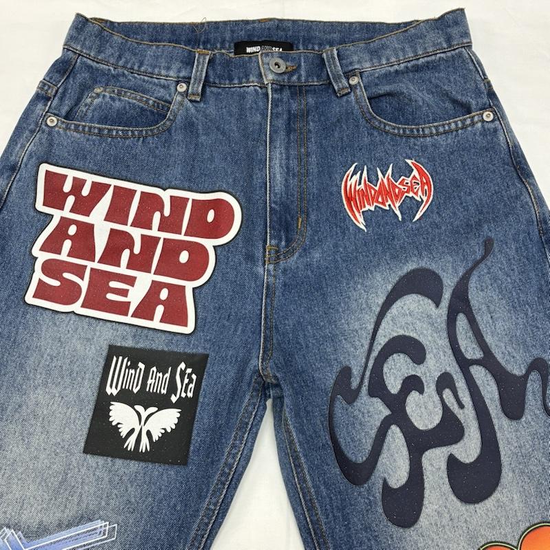 ウィンダンシー WIND AND SEA パンツ デニム、ジーンズ BAND DENIM PANTS バンド グラフィック プリント ワッペン デニムパンツ M メンズ USED 古着 中古 50165231