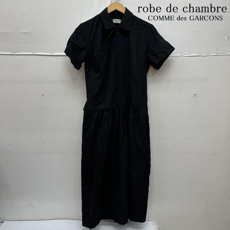 ローブドシャンブル コムデギャルソン robe de chambre COMME des GARCONS ワンピース ひざ丈スカート 02SS 半袖 ストライプ シャツ ワンピース RE-O007 - 黒 / ブラック / black レディース USED 古着 中古 50165239