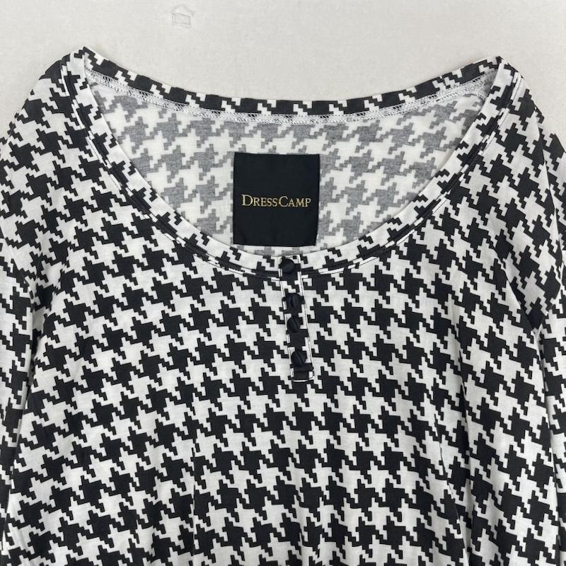 ドレスキャンプ DRESSCAMP カットソー 長袖 千鳥格子柄 長袖 カットソー Uネック ヘンリーネック Tシャツ 48 黒 / ブラック / black レディース USED 古着 中古 50165246