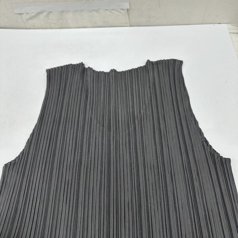 プリーツプリーズ PLEATS PLEASE カットソー 半袖 ISSEY MIYAKE プリーツ加工 ノースリーブ サイドスリット ロング カットソー PP04-JK615 3 灰 / グレー / gray レディース USED 古着 中古 50165247