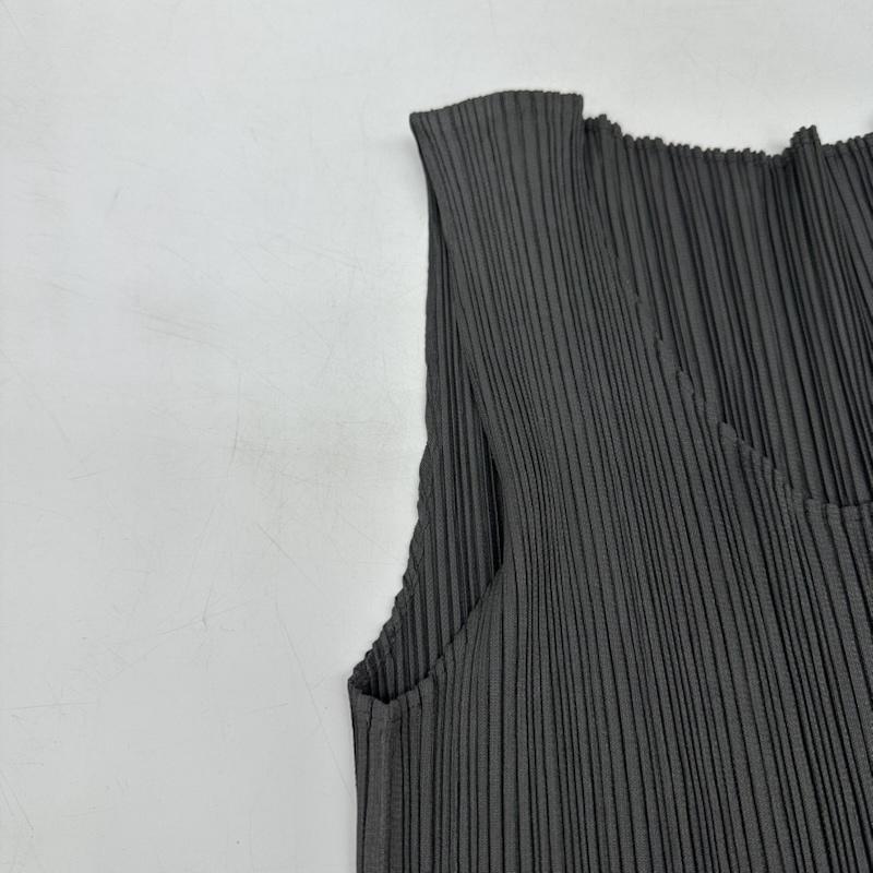 プリーツプリーズ PLEATS PLEASE カットソー 半袖 ISSEY MIYAKE プリーツ加工 ノースリーブ サイドスリット ロング カットソー PP04-JK615 3 灰 / グレー / gray レディース USED 古着 中古 50165247