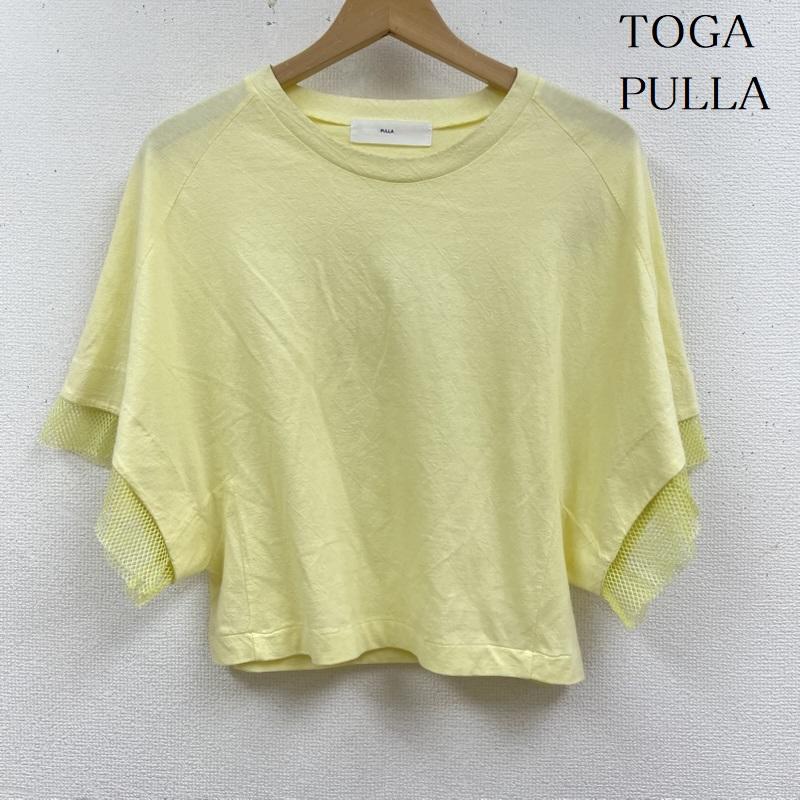 トーガ プルラ TOGA PULLA カットソー 半袖 異素材 メッシュ ドッキング ショート スリーブ Tシャツ tp51-jk253 38 黄 / イエロー / yellow レディース USED 古着 中古 50165256