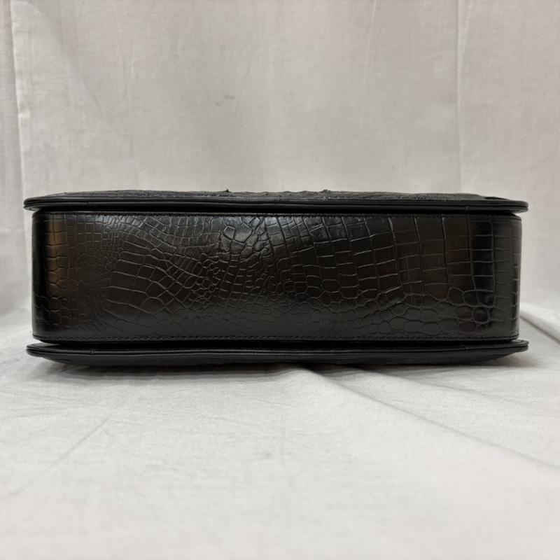 レザー レザー ショルダーバッグ ショルダーバッグ LONGEVITE クロコダイル ブラック ハンドバック 2WAY - 無地 黒 / ブラック / black X 金 / ゴールド / gold color レディース USED 古着 中古 50165260