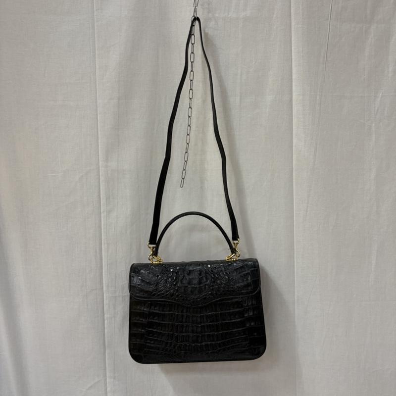 レザー レザー ショルダーバッグ ショルダーバッグ LONGEVITE クロコダイル ブラック ハンドバック 2WAY - 無地 黒 / ブラック / black X 金 / ゴールド / gold color レディース USED 古着 中古 50165260