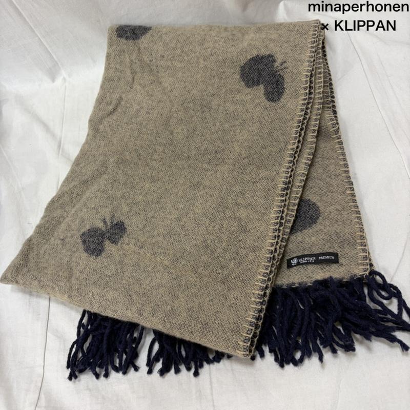クリッパン KLIPPAN ストール ストール一般 × mina perhonen ミナ ペルホネン CHOUCHOストール 大判 メリノウール ラムウール - 総柄 ベージュ / ベージュ / beige X 紺 / ネイビー / navy レディース USED 古着 中古 50165264