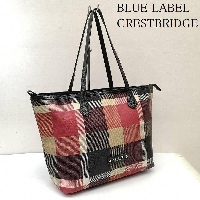 ブルーレーベル・クレストブリッジ BLUE LABEL CRESTBRIDGE トートバッグ トートバッグ 55103-501-16 PVC トート バッグ チェック ロゴ ファスナー A4 赤 / レッド / red レディース USED 古着 中古 50165289